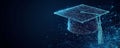 Digital wireframe illustration of a graduation cap representing advancement in education and technology Royalty Free Stock Photo