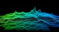 Digital Wireframe Landscape with Green to Blue Gradient on Black Background abstract Royalty Free Stock Photo