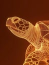 Digital wireframe of a turtle with glowing lines