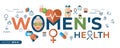 Digital woman health icons set