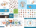 Digital woman health icons set