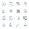 Digital work linear icons set. Remote, Freelance, Virtual, Online, Telecommute, Digitalization, Cyberculture line vector Royalty Free Stock Photo