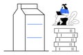 Digital Work Concept with Minimalist Design Showing Technology, Milk Carton, and Data Stacks Royalty Free Stock Photo