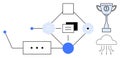 Digital Workflow and Cloud Computing Concept with Data Nodes, Trophy, and Cloud Elements Royalty Free Stock Photo