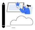 Digital Content Creation and Cloud Storage Concept with Tablet, Star Icon, and Stylized Pen Royalty Free Stock Photo