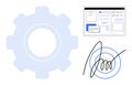 Digital Workflow Setup with Gear, Online Interface, and Signature Representation Royalty Free Stock Photo