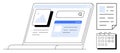 Digital Workspace with Laptop Displaying Search Engine, Content Page, Document, and Calendar Elements Royalty Free Stock Photo