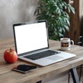 Digital workspace Mockup laptop with blank screen on a table