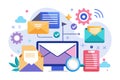 Digital workspace showcasing email management tools with envelopes, documents, and visual elements representing communication and Royalty Free Stock Photo