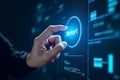 Digital workspace technology close-up on engaging user interface interaction in futuristic settings