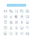 Digital workspaces vector line icons set. Digital, Workspaces, Virtual, Collaborative, Cloud, Office, Platform