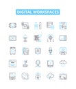 Digital workspaces vector line icons set. Digital, Workspaces, Virtual, Collaborative, Cloud, Office, Platform Royalty Free Stock Photo