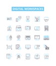 Digital workspaces vector line icons set. Digital, Workspaces, Virtual, Collaborative, Cloud, Office, Platform