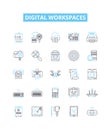 Digital workspaces vector line icons set. Digital, Workspaces, Virtual, Collaborative, Cloud, Office, Platform Royalty Free Stock Photo