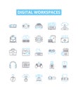 Digital workspaces vector line icons set. Digital, Workspaces, Virtual, Collaborative, Cloud, Office, Platform
