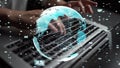 Digital World and Data Visualization with Hands Typing on Laptop in Futuristic Environment, Global Connectivity Concept Royalty Free Stock Photo
