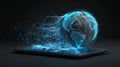 Digital world global connection hologram earth blue technology data network mobile device cyber future innovation internet Royalty Free Stock Photo