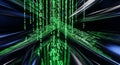 Digital World Green Binary Code Matrix Tunnel with Abstract Futuristic Background Royalty Free Stock Photo
