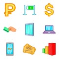 Digital world icons set, cartoon style Royalty Free Stock Photo