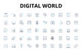 Digital world linear icons set. Internet, Technology, Social media, Cybersecurity, Online, Communication, Data vector Royalty Free Stock Photo