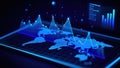 Digital world map with data visualization and analytics graphs displayed Royalty Free Stock Photo
