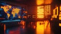 Digital world map and data visualization in a control room Royalty Free Stock Photo