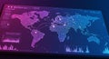 Digital world map displaying data connectivity with glowing nodes and connecting Royalty Free Stock Photo