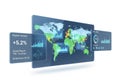 Digital world map displaying global financial data and market trends isolated on white background Royalty Free Stock Photo