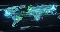 Digital world map displaying global network connections and data flow visualization Royalty Free Stock Photo