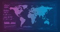 Digital world map with a futuristic design overlay. The map is displayed in a gradient Royalty Free Stock Photo