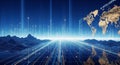 Digital World Map Global Network Data Flow Blue Lights Background Royalty Free Stock Photo