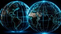 Digital world map, globe, concept of global connection, network and data transfer, technology and telecommunication Royalty Free Stock Photo