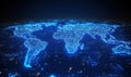 Digital world map with glowing blue network connections and data visualization Royalty Free Stock Photo