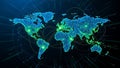Digital world map with glowing data points and network connections Royalty Free Stock Photo