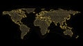 Digital World Map Glowing Data Visualization on Black Background Connectivity and Networks Global Data Flow