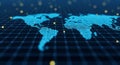Digital world map with glowing network connections illustrating global communication and technology integration Royalty Free Stock Photo