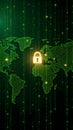 Digital World Map with Matrix Code and Security Lock Royalty Free Stock Photo