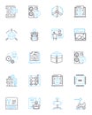 Digital writing linear icons set. Online, Keyboard, Text, Blog, Article, Content, Drafting line vector and concept signs