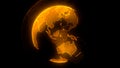 Digital yellow planet of Earth. Globe with shining continents. 3D illustration with digital Earth and particles