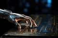 Finger Pushes Touch Screen Button and Activates Futuristic Artificial Intelligence. AI Generated
