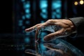 Finger Pushes Touch Screen Button and Activates Futuristic Artificial Intelligence. AI Generated