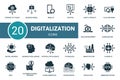 Digitalization icon set Collection contain digital services, cloud computing, data, flexibility and over icons