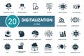 Digitalization icon set Collection contain digital services, cloud computing, data, flexibility and over icons