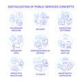 Digitalization of public services blue gradient concept icons set