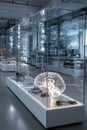 Digitalization of thinking and automation of brain function. Human brain with wires and sensors.