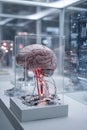 Digitalization of thinking and automation of brain function. Human brain with wires and sensors.