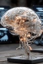 Digitalization of thinking and automation of brain function. Human brain with wires and sensors.