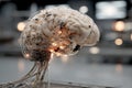 Digitalization of thinking and automation of brain function. Human brain with wires and sensors.