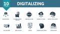 Digitalizing icon set Collection contain mobility, business model, customer journey tracking, embedded system, internet