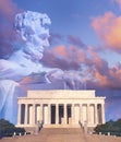 Digitally altered composite view of the Lincoln Memorial, statue of Abraham Lincoln and American flag Royalty Free Stock Photo